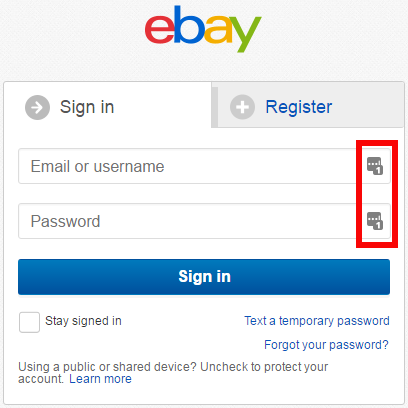 Ebay login managed by password manager