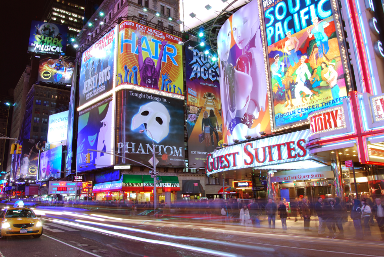 Times Square with "Phantom of the Opera" sign -- used to illustrate the Priceline Hack