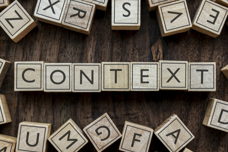 Scrabble-type letters spelling "context"